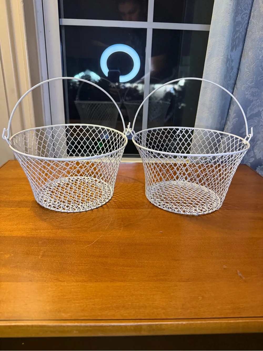 White Wire Mesh Decorative Handle Basket - Set of 2